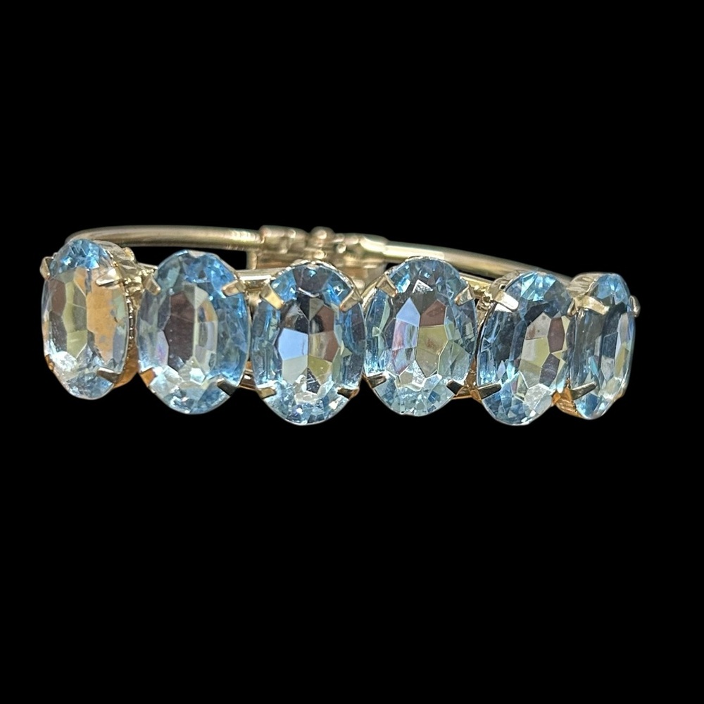 Vintage Blue Plastic Rhinestone Clamper Costume Bracelet